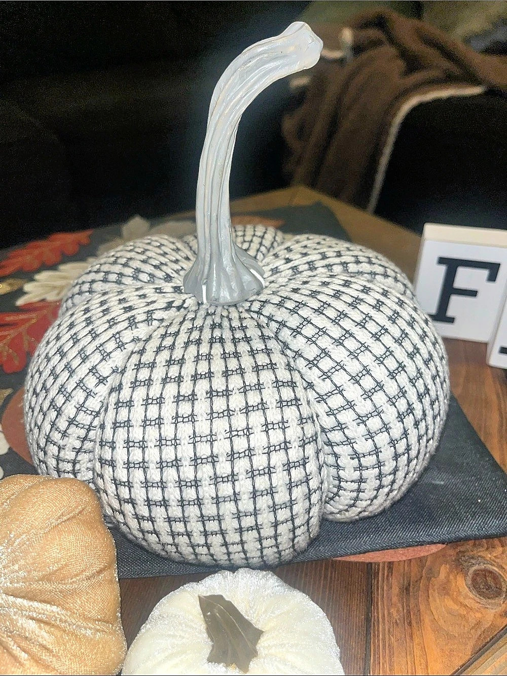 Checkered knitted Pumpkin Decor NWT 9” Hx 8” W